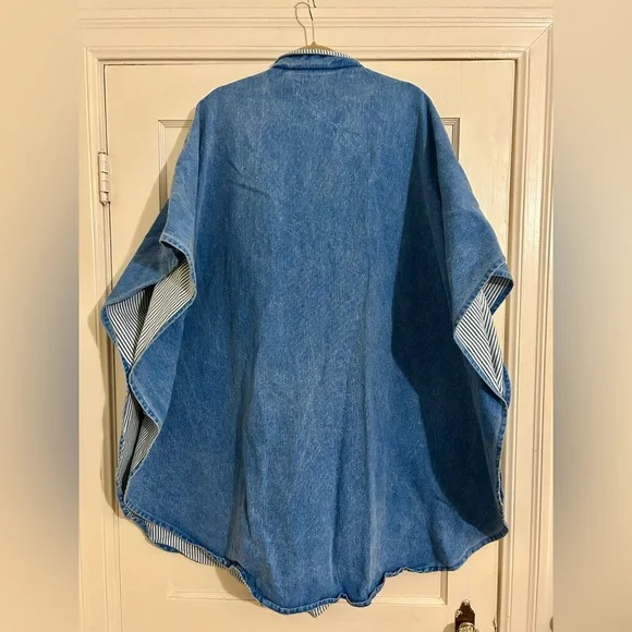 Vintage 1980’s Denim OSFA Zippered Poncho made in USA - Picture 2 of 12